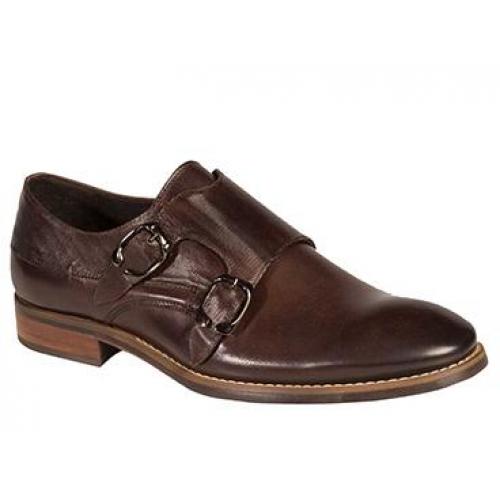Bacco Bucci "Cosmos" Brown Genuine Hand-Burnished Italian Calfskin Double-Monkstrap Shoes